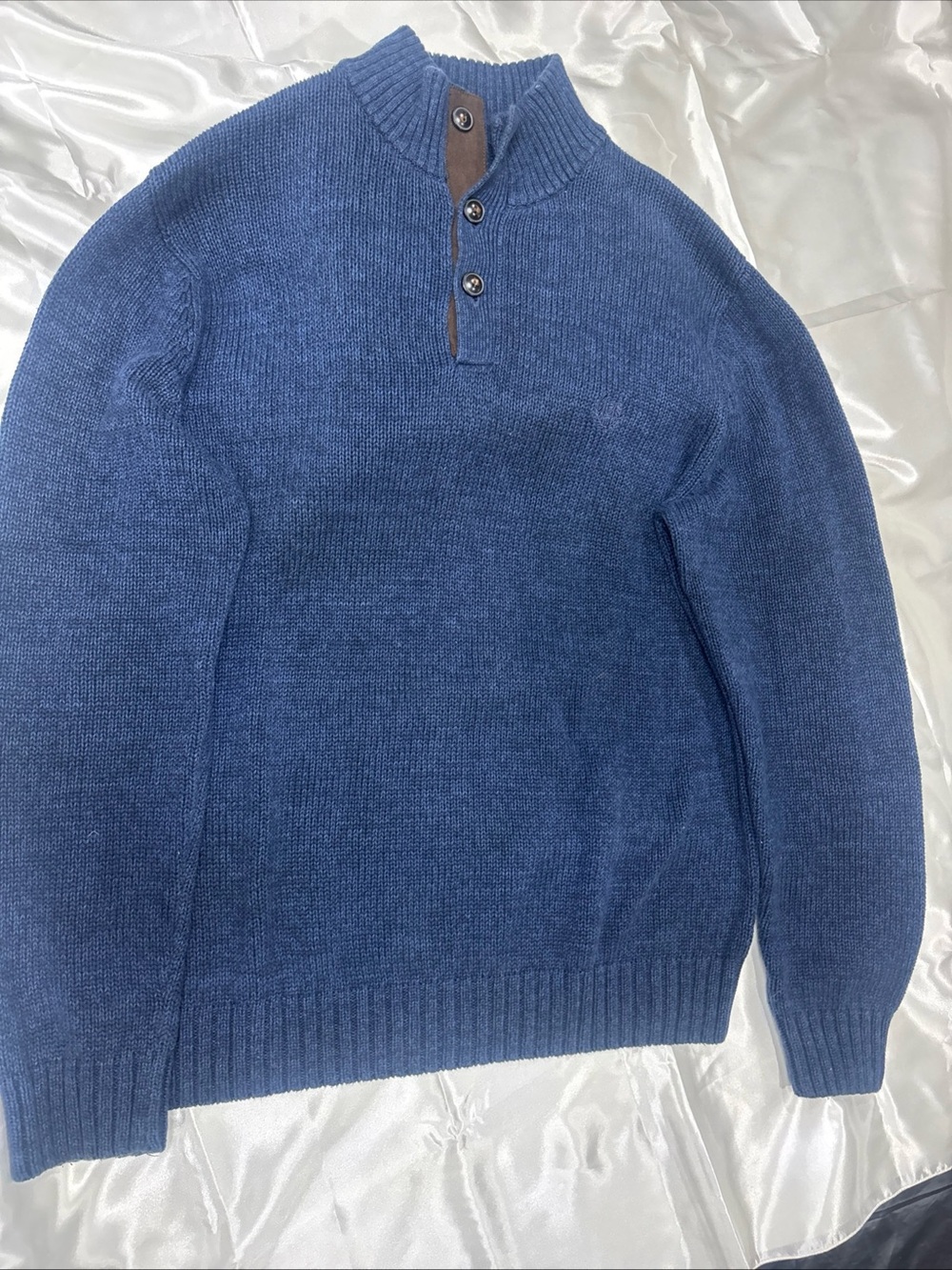 Chaps Blue Henley Zip-Style Knit Sweater